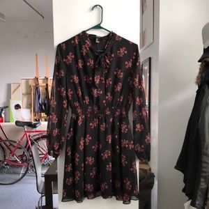 Black Chiffon Dress with Flowers